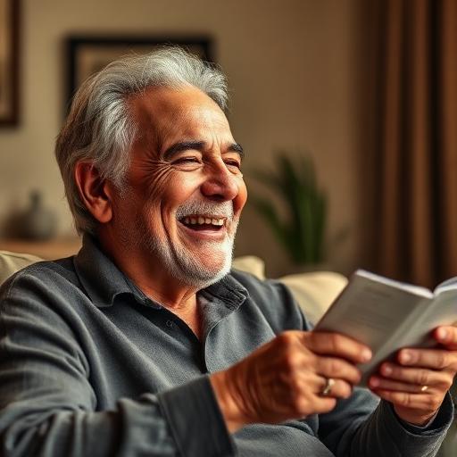 Abuelo riendo mientras cuenta una historia